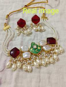 Conjunto de Collar Gargantilla Vintage con Diamantes de Imitación Rojos y Perlas de Imitación para Mujer, Joyería de Boda - Product Image 1