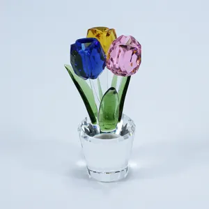 Hitop Design Decoration Wedding Custom Crystal Glass Flower Home Crystal Flower With Craft Gift Box For Souvenir