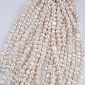Vente en gros de perles d'eau douce naturelles blanches de 8-9 mm, forme baroque, 18 cm, pour bracelet DIY, bijoux, trou horizontal double face - Product Image 1