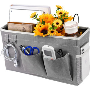 Gray Fabric Office Organizer Multilayer Storage <b>Bin</b> with Pockets for Sundries Minimalist Design Rectangular Shape - Product Image 1