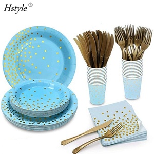 Platos de papel dorados, servilletas, tazas, vajilla de plástico dorado para boda, ducha nupcial, Baby Shower, fiestas de vacaciones, SPT282 - Product Image 2