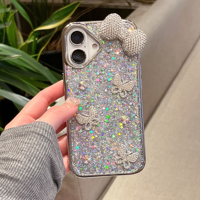 One Piece Unique Glitter Bling TPU Magnetic Phone Case with Lanyard for 13/14/15/16 Series Girls