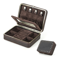 Boîte de rangement pour bijoux en cuir véritable, logo personnalisé, cadre métallique de luxe, design d'ouverture, organiseur de bijoux pour hommes CF6018