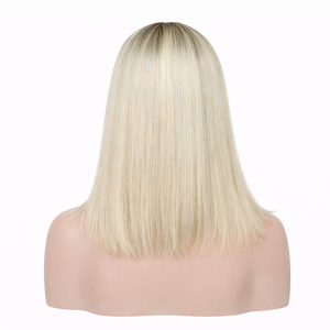 Peluca rubia con encaje frontal y raíces oscuras, peluca <span class=keywords><strong>bob</strong></span> recta hasta los hombros para mujer - Product Image 3