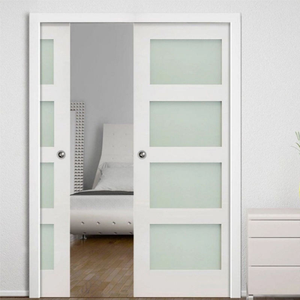 Modern <strong>Design</strong> Sliding Glass Solid Wood Bedroom Barn <strong>Door</strong> 36" X 84" Double Pocket <strong>Door</strong> for Interior Hotel Use - Product Image 5