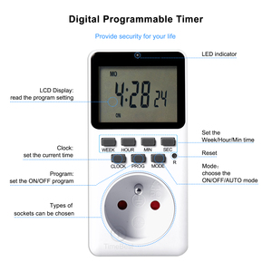 <strong>Digital</strong> <strong>Timer</strong> <strong>Plug</strong> with Socket (1 Outlet) 16A Rated for Residential Use Standard Grounding IP20 with SDK - Product Image 2