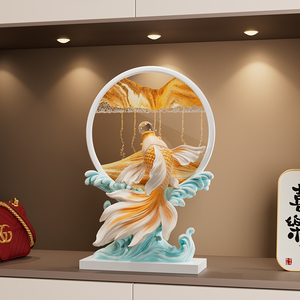 Ornement Peinture de Sable Flottant Poisson Rouge Sculpture d'Art 3D Vague Décoration Moderne Salon Cadeau de Pendaison de Crémaillère - Product Image 3