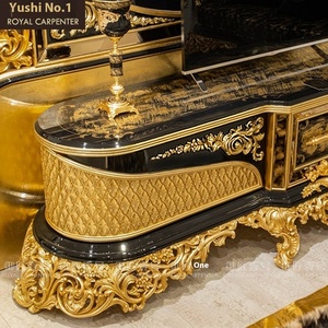 Mobile <span class=keywords><strong>TV</strong></span> in Legno Massello Intagliato Stile Europeo, Mobile da Terra per Grandi Appartamenti, <span class=keywords><strong>Serie</strong></span> Tradizionale Turca Dorata - Product Image 2