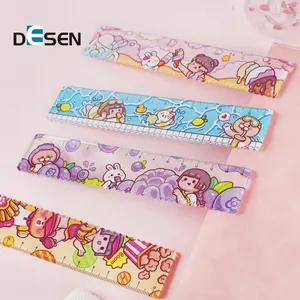 Desen เครื่องเขียนนักเรียนไม้บรรทัดพลาสติกบางสีพิมพ์ลายการ์ตูนสัตว์สียาวแบบกำหนดเอง