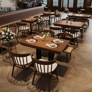 Ensemble table et chaises <span class=keywords><strong>de</strong></span> <span class=keywords><strong>restaurant</strong></span>, table rectangulaire en <span class=keywords><strong>bois</strong></span> massif avec cadre en métal et tiroirs, canapé et fauteuil <span class=keywords><strong>de</strong></span> <span class=keywords><strong>restaurant</strong></span> pour hôtel - Product Image 2