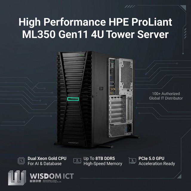 New HPEs ProLiant ML350 Gen11 Tower Server Dual Intel Xeon Scalable 64GB DDR5 RAM Virtualization Enterprise Tower Server