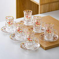 Ensemble de tasses à café en verre à bord doré de luxe léger, style rétro européen, service à thé de l'après-midi, 6 tasses et assiettes, cadeau haut de gamme