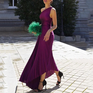OEM/ODM printemps été robe violette robe plissée <span class=keywords><strong>jupe</strong></span> plissée sans manches robe de soirée irrégulière - Product Image 5