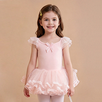 Maillot de Ballet para Niñas, Tutú con Doble Volante en las Mangas, Lazo Delantero y Trasero, Falda de Baile para Niñas Pequeñas, Vestido de Entrenamiento