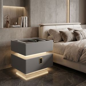 Mesitas de <span class=keywords><strong>Noche</strong></span> Modernas y Sencillas de Madera Maciza con Superficie Metálica, Duraderas y Ecológicas, Muebles de Dormitorio con Cajones de Almacenamiento - Product Image 1