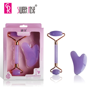Ensemble de rouleaux de massage facial en quartz et <span class=keywords><strong>jade</strong></span> <span class=keywords><strong>Gua</strong></span> <span class=keywords><strong>Sha</strong></span>, marque privée Sweet Rose, vente en gros, anti-gonflement, lifting du visage, outils de massage corporel pour usage domestique - Product Image 1