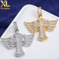Pendentif croix en argent sterling 925 avec moissanite VVS, design aile, testé au diamant, pour homme, style hip-hop