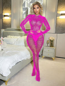 Новый сексуальный сет из двух предметов: сетчатый комплект с длинными рукавами, прозрачный, высокоэластичный, с вырезами. - Product Image 2