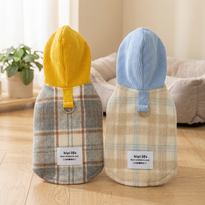 Ropa de Invierno para Perros de Felpa y Pana, Chaleco con Capucha a Cuadros, Ropa Abrigada para Mascotas, para Cachorros - Product Image 2