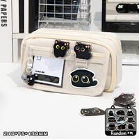Trousse à crayons esthétique transparente GF 9 couches motif chat noir, boîte à papeterie multifonctionnelle pour filles et lycéennes