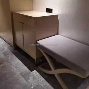 Economy Modern Hotel Bedroom Furniture Sets King Size Upholstered Bed Frame with Ottoman Nightstand <b>Wardrobe</b> For 3 Star Hotels - Product Image 2