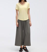 Kaos Yoga Wanita V-Neck Cepat Kering, Atasan Olahraga Lengan Pendek Slim Fit, Kaos Lari Musim Panas, Kaos Fitness Longgar, Atasan Atletik Tipis
