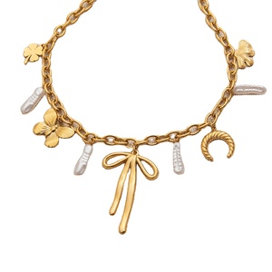 Collar de diseño 18K oro Acero inoxidable perla <span class=keywords><strong>herradura</strong></span> <span class=keywords><strong>arco</strong></span> trébol de cuatro hojas collar joyería al por mayor - Product Image 5