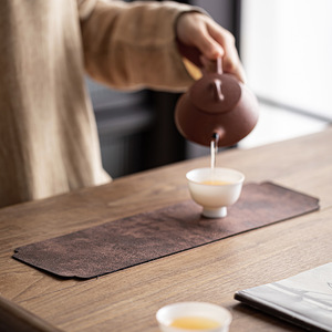 Leather Dry Foam Mat Tea <b>Table</b> <b>Runner</b> Red Brown Fabric Home Use Zen Style Kung Fu Tea Accessory - Product Image 3