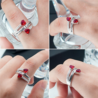 Bague personnalisable en argent 925 avec pierre de naissance en forme de cœur, bague porte-bonheur, talisman, bague commémorative de diplôme pour femme