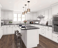 Set Kabinet Dapur Modular Modern Melamin Kayu Solid Desain Khusus, Kabinet Susun DIY, Meja Makan Logam untuk Apartemen