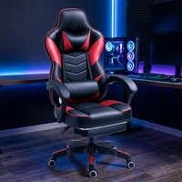 Chaise de jeu ergonomique en cuir noir et rouge, style course, design industriel, hauteur réglable, repose-pieds rétractable, vente en gros usine