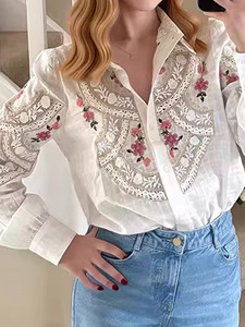 Blusa de Mujer Vintage Francesa Elegante con Volantes, Cuello Alto, Tejido de Punto, Encaje Floral Bordado, Diseño Único, Top ODM - Product Image 4