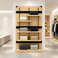Étagère de présentation de vêtements en bois MDF avec panneau arrière noir, barre ronde, 5 niveaux, pliable, pour la vente en gros