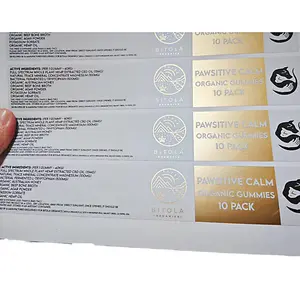 사용자 정의 인쇄 긴 직사각형 실버 재료 라벨 10 팩 구미 OEM 무광택 금속 금박 라벨