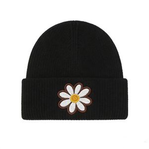 Fashion White Knitted Hat Lovely Small Daisy Embroidery Soft Warm Skullies Trendy <b>Winter</b> <b>Caps</b> Beanies - Product Image 2