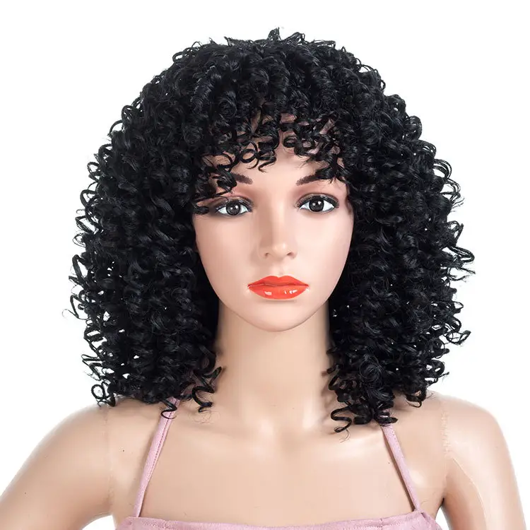 Afro Kinky Curly Wig With Bangs Short Synthetic Wigs For Black Women Brown Blonde Glueless Cosplay Hair High Temperature