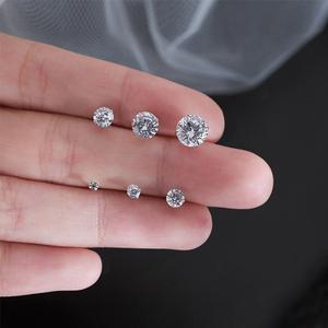 Khuyên Tai Đá Zircon Trong Suốt Đơn Giản Khuyên Tai Bạc Sterling 925 Hình Tròn Không Gây Dị Ứng 3Mm 4Mm 5Mm Không Gây Dị Ứng - Product Image 3
