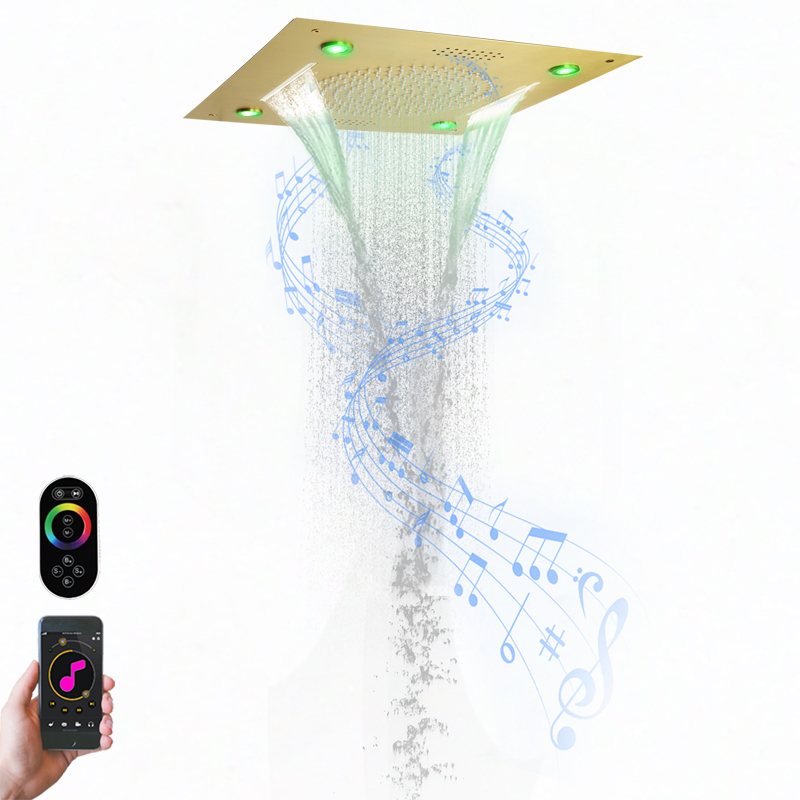 Luxury Gold LED Shower System SUS304 16 Inch Ceiling Mounted Waterfall ...