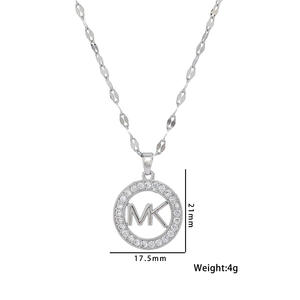 Wholesale New Fashion Hip Hop Women's Stainless Steel Choker <strong>Necklace</strong> with Diamond <strong>Coin</strong> Letter 'MK' Pendant - Product Image 4