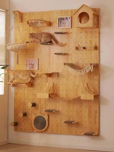 Marco de escalada de pared sin agujeros de madera maciza de árbol de gato moderno de lujo con trampolín integrado y nido embalado en cartón - Product Image 2