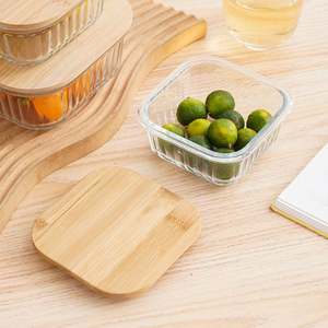Boîte alimentaire en verre avec couvercle en bambou, ronde, 0-1L, compatible micro-ondes, pour la maison, scellée, pour nouveau-nés - Product Image 3