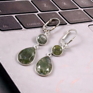 Pendientes colgantes de piedras preciosas de ágata musgo de Plata de Ley 925, hermosos pendientes de piedras preciosas, pendientes hechos a mano - Product Image 2