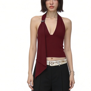 Top court à col halter pour <span class=keywords><strong>femme</strong></span> - <span class=keywords><strong>Décolleté</strong></span> profond en V - Détail boucle - Sans manches - Coupe ajustée - Débardeur - Veste - Sehe Fashion - Product Image 2