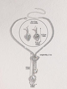 Elegante Conjunto de Collar y Pendientes de Pedrería Inspirado en el Estilo Europeo Americano para Novias, Vestidos de Boda, Pulseras Versátiles de Aleación de Zinc Plateado - Product Image 6