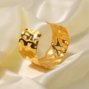 2025 Women's Popular 18K <strong>Gold</strong> Irregular Shape Titanium Steel Plated Open Wide <strong>Chunky</strong> Cuff <strong>Bangles</strong> Made of Stainless Steel - Product Image 1