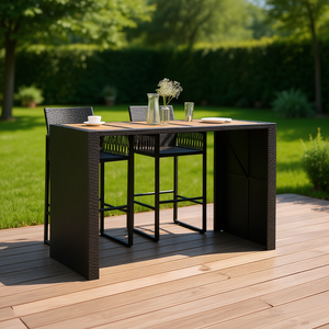 Tavolo da Bar in Rattan Nero con Piano in Legno, 2 Posti, per Esterni e Giardino, Design Contemporaneo Moderno, Arredamento Commerciale Durevole - Product Image 2