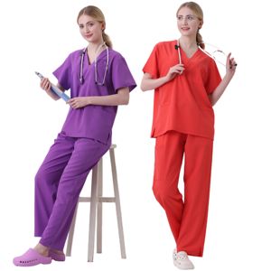 Col en V poches supérieures 4 voies extensible nouveau Style soins infirmiers gommage extensible doux infirmière survêtement uniformes médicaux unisexe gommage ensemble - Product Image 3