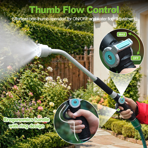 Varilla de Riego para Jardín SUNSHINE con 2 Cabezales de Pulverización Intercambiables, Rociador de Niebla, Manguera Curva de 24'' de Largo Alcance, Control de Flujo con el Pulgar - Product Image 3