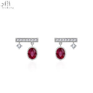 Proveedor de Hong Kong, Joyería Fina al por Mayor, Aretes de Oro Blanco Sólido de 18K con Rubí Natural y Diamantes, Regalo para Mujer - Product Image 1
