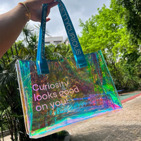 Tas Tote PVC Laser Holografik Warna-warni Pelangi Hologram Ajaib Desain Fashion Tas Tangan Dapat Digunakan Kembali Kapasitas Besar